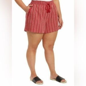 Briggs Ladies' Linen Blend Short RED STRIPE Size L
